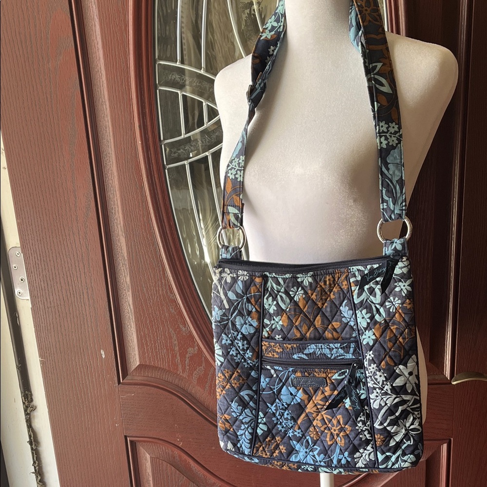 Vera Bradley Quilted Floral Shoulder Bag - Blue and Brown Java Blue Crossbody
